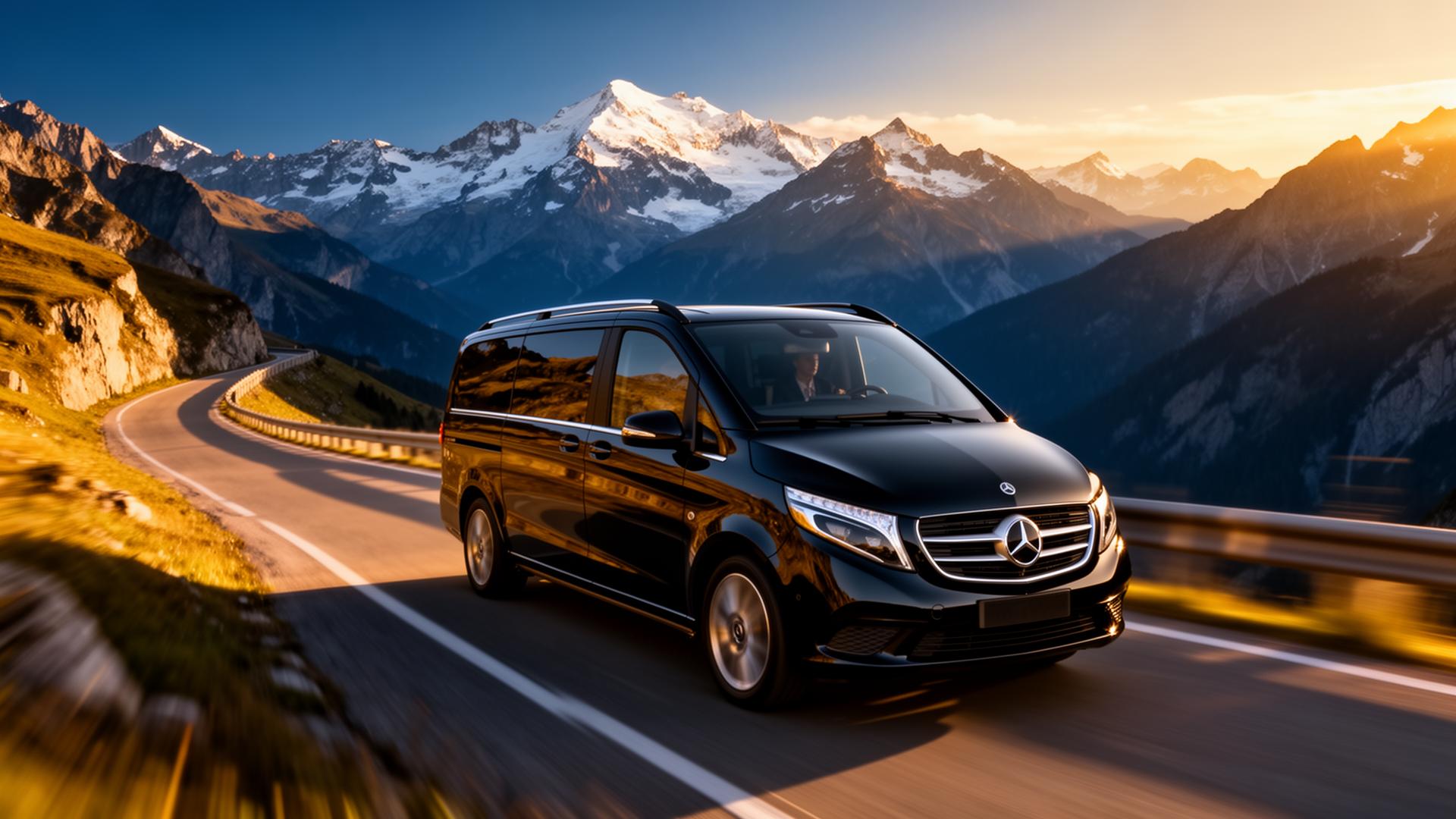 Tour bus on a scenic European road